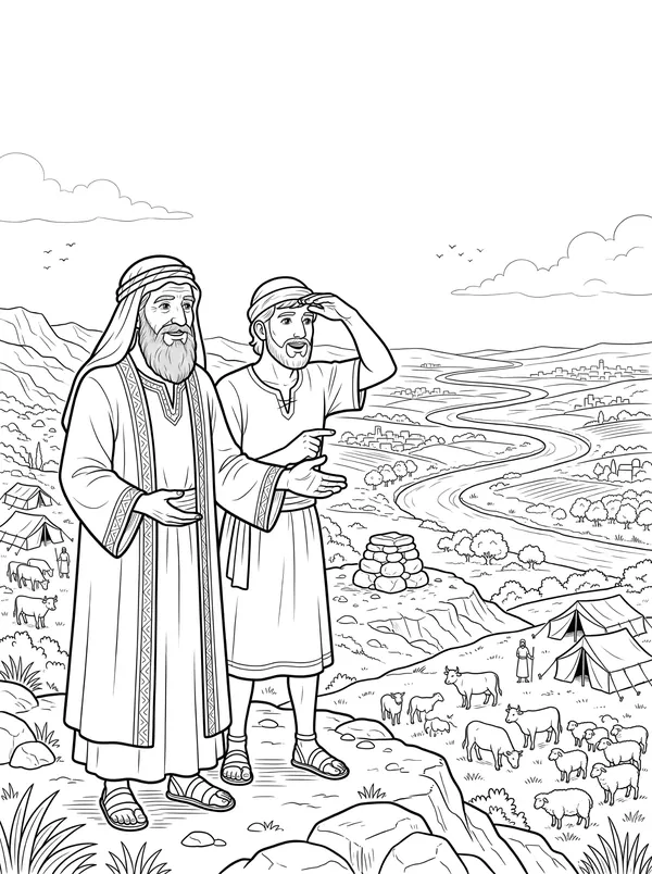 Abram Lets Lot Choose Bible coloring page for kids (Genesis 13:1–18)