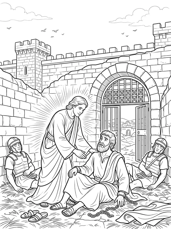 An Angel Frees Peter Bible coloring page for kids (Acts 12:1–19)