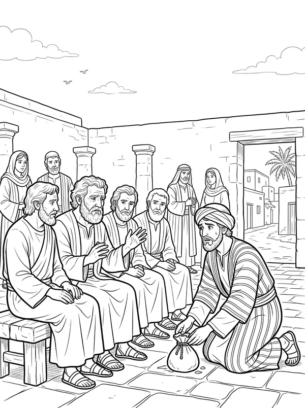 Ananias and Sapphira Bible coloring page for kids (Acts 5:1–11)