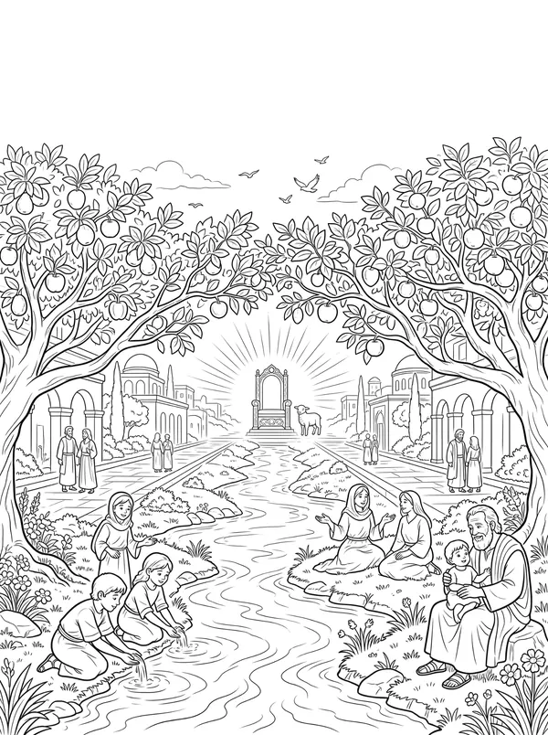 Behold, I Come Quickly Bible coloring page for kids (Revelation 22:1–21)