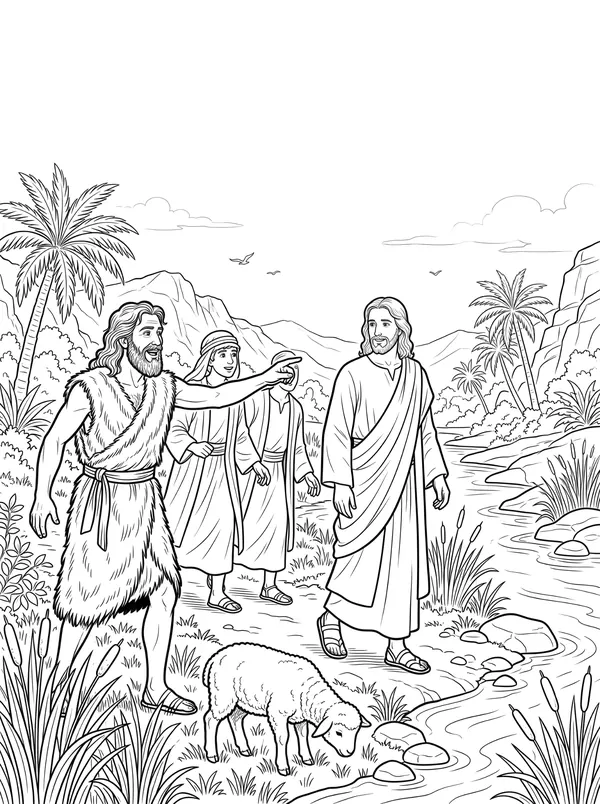 Behold the Lamb of God Bible coloring page for kids (John 1:29–51)