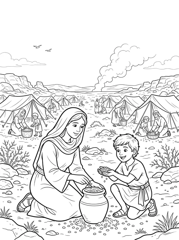 Bread from Heaven Bible coloring page for kids (Exodus 16:1–36)
