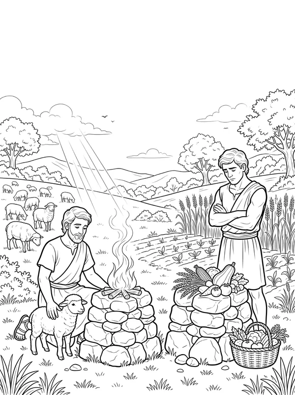 Cain and Abel Bible coloring page for kids (Genesis 4:1–16)