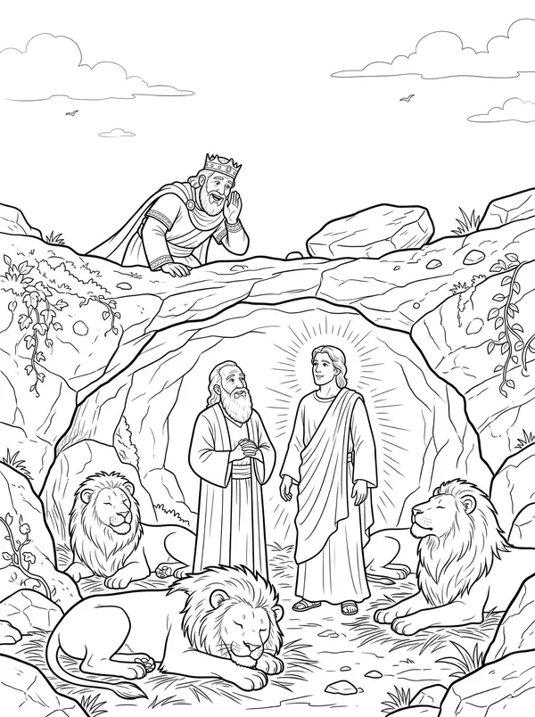 Daniel in the Lions’ Den Bible coloring page for kids (Daniel 6:1–28)