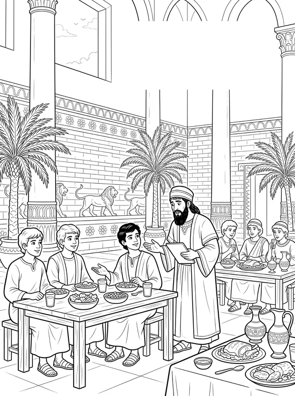 Daniel Purposes in His Heart Bible coloring page for kids (Daniel 1:1–21)