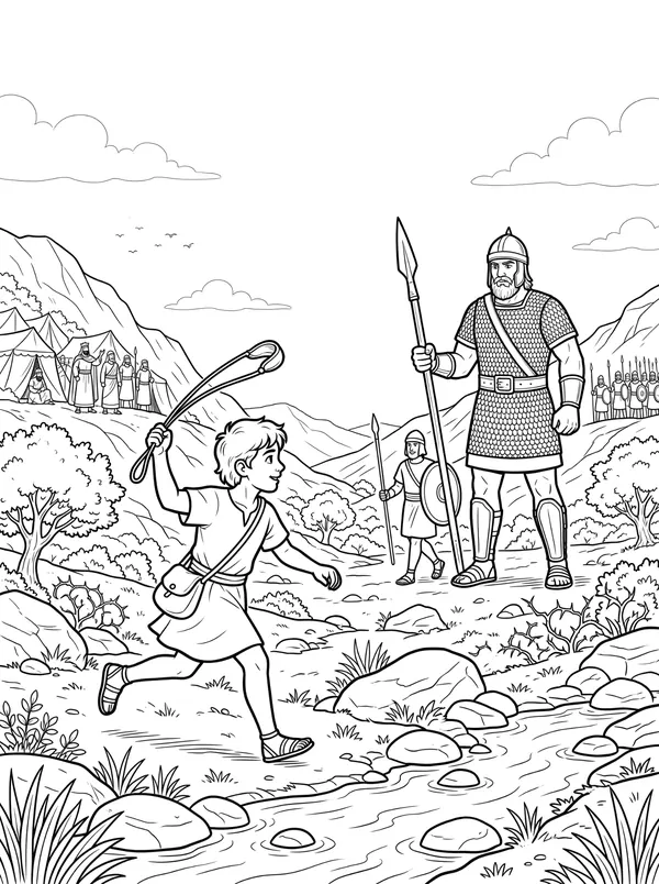 David and Goliath Bible coloring page for kids (1 Samuel 17:1–51)