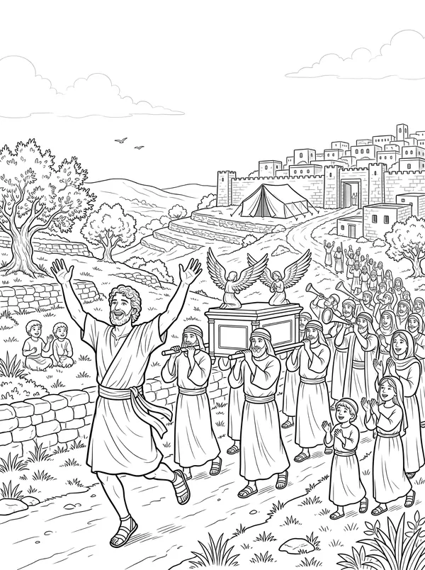 David Dances Before the LORD Bible coloring page for kids (2 Samuel 6:12–19)