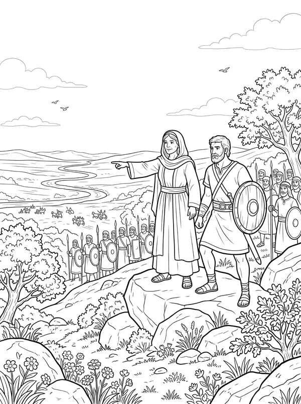 Deborah and Barak Bible coloring page for kids (Judges 4:1–24)