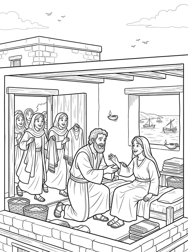 Dorcas Lives Again Bible coloring page for kids (Acts 9:36–43)
