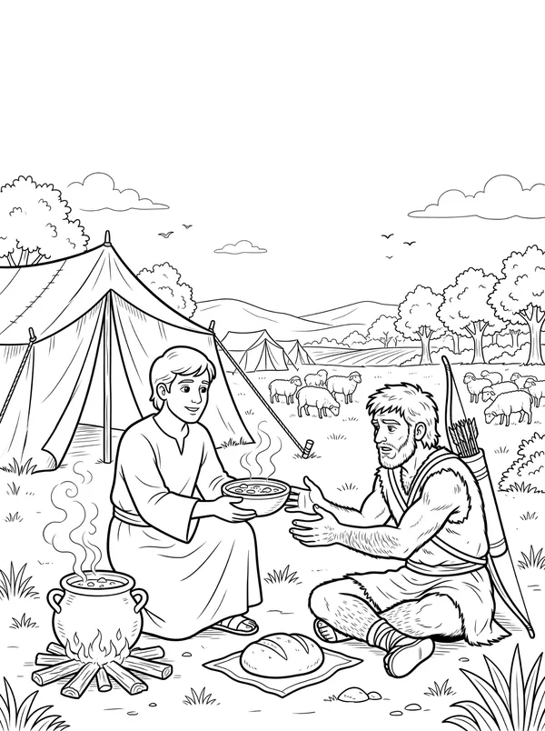 Esau Sells His Birthright Bible coloring page for kids (Genesis 25:19–34)