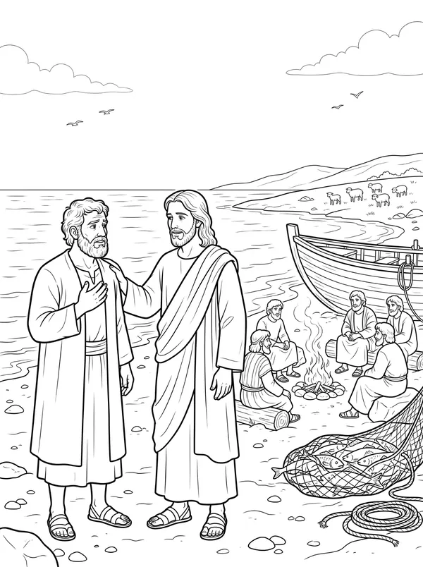 Feed My Sheep Bible coloring page for kids (John 21:15–19)