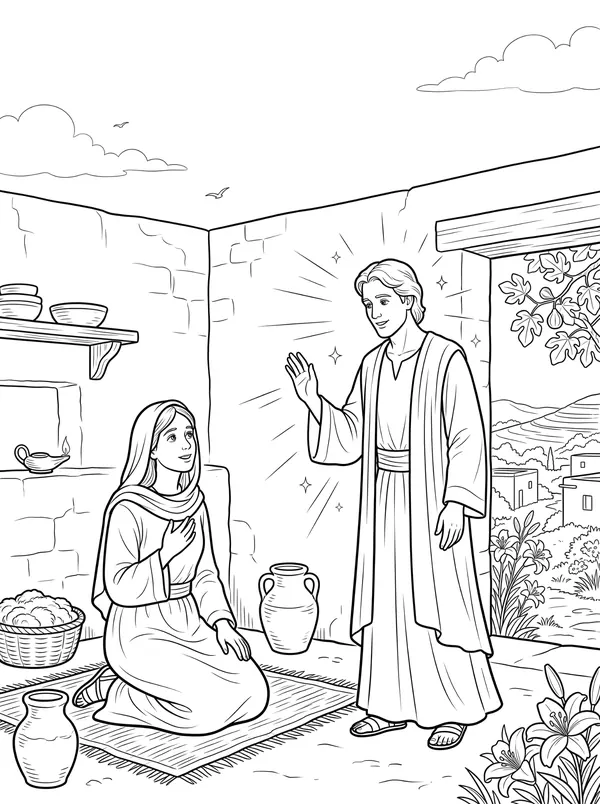 Gabriel Visits Mary Bible coloring page for kids (Luke 1:26–38)