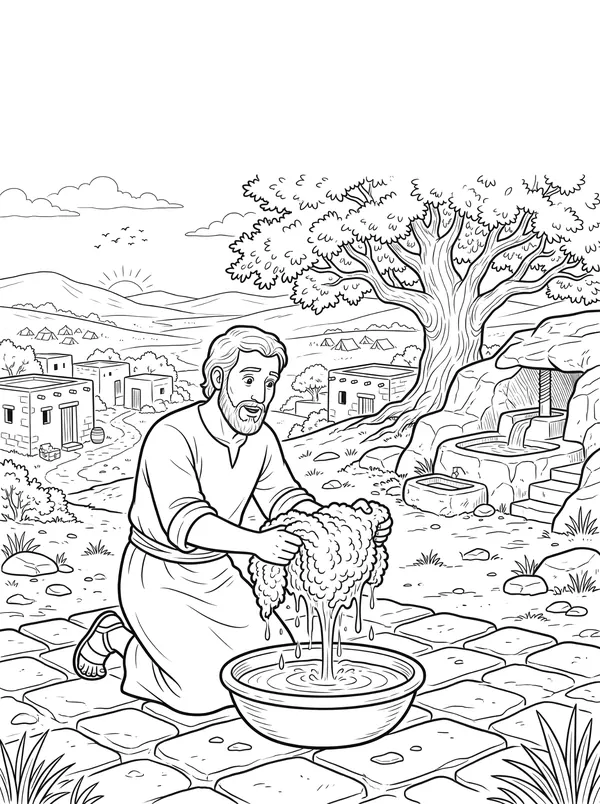 Gideon’s Fleece Bible coloring page for kids (Judges 6:11–40)