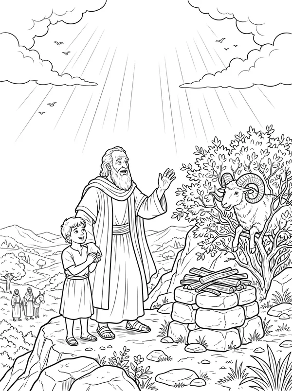 God Will Provide Bible coloring page for kids (Genesis 22:1–19)