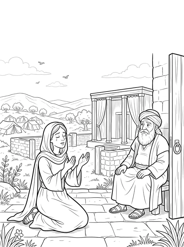 Hannah’s Prayer Bible coloring page for kids (1 Samuel 1:1–28)