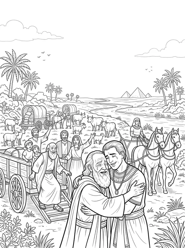 Israel Comes to Egypt Bible coloring page for kids (Genesis 46:1–7)