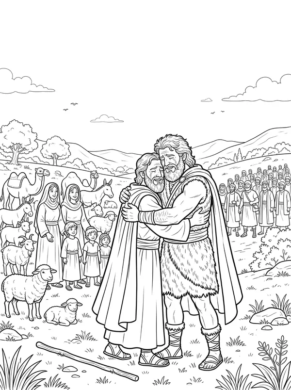 Jacob and Esau Meet Again Bible coloring page for kids (Genesis 33:1–11)