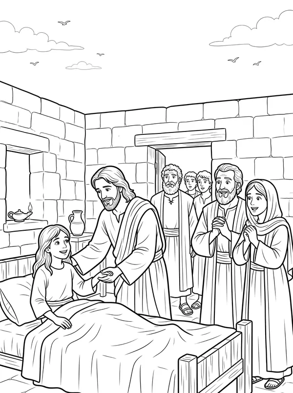 Jairus’s Daughter Bible coloring page for kids (Mark 5:21–43)