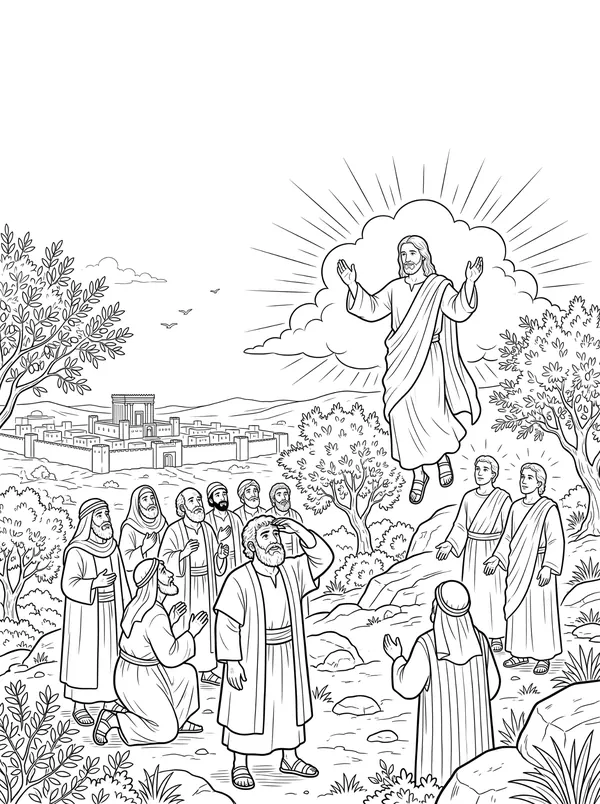 Jesus Ascends to Heaven Bible coloring page for kids (Acts 1:1–11)