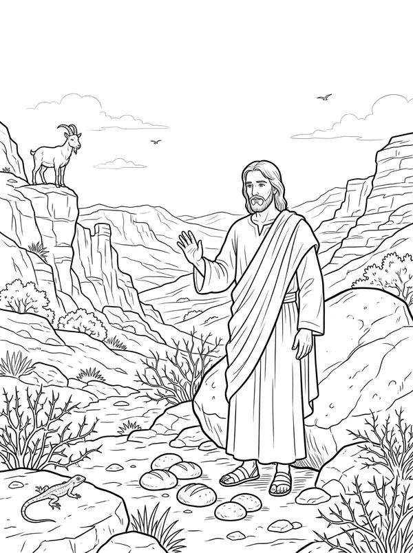 Jesus Is Tempted Bible coloring page for kids (Matthew 4:1–11)