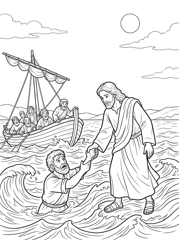 Jesus Walks on the Water Bible coloring page for kids (Matthew 14:22–33)