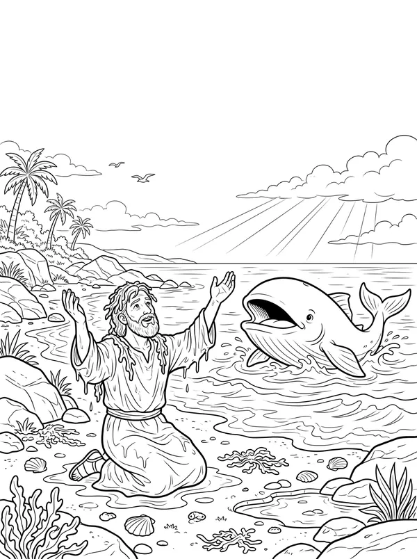 Jonah Runs from God Bible coloring page for kids (Jonah 1:1–2:10)