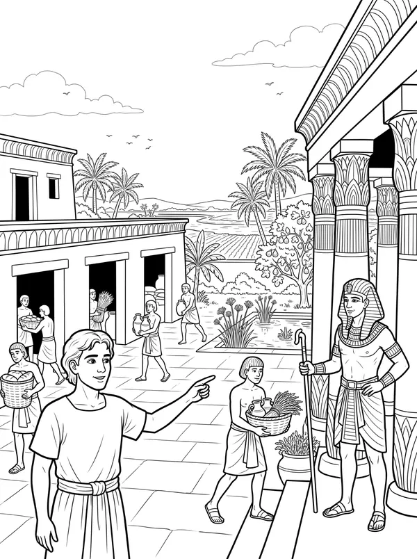Joseph in Potiphar’s House Bible coloring page for kids (Genesis 39:1–23)