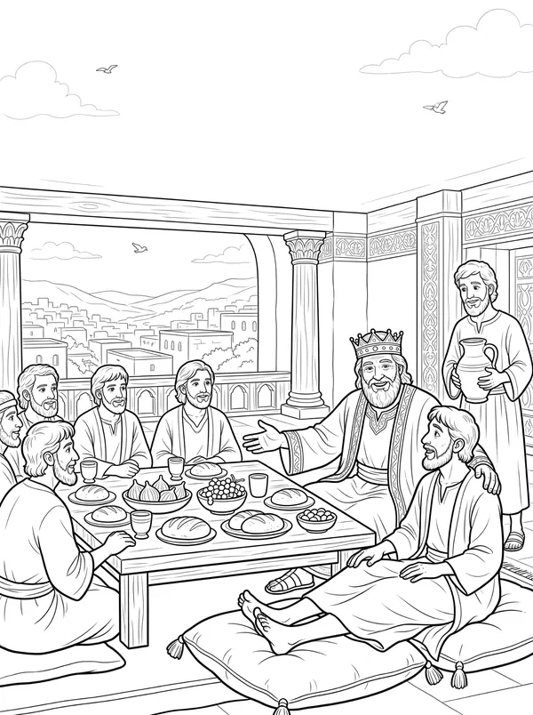Kindness to Mephibosheth Bible coloring page for kids (2 Samuel 9:1–13)