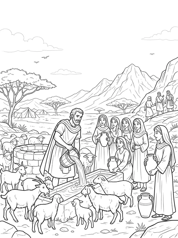 Moses Runs to Midian Bible coloring page for kids (Exodus 2:11–25)