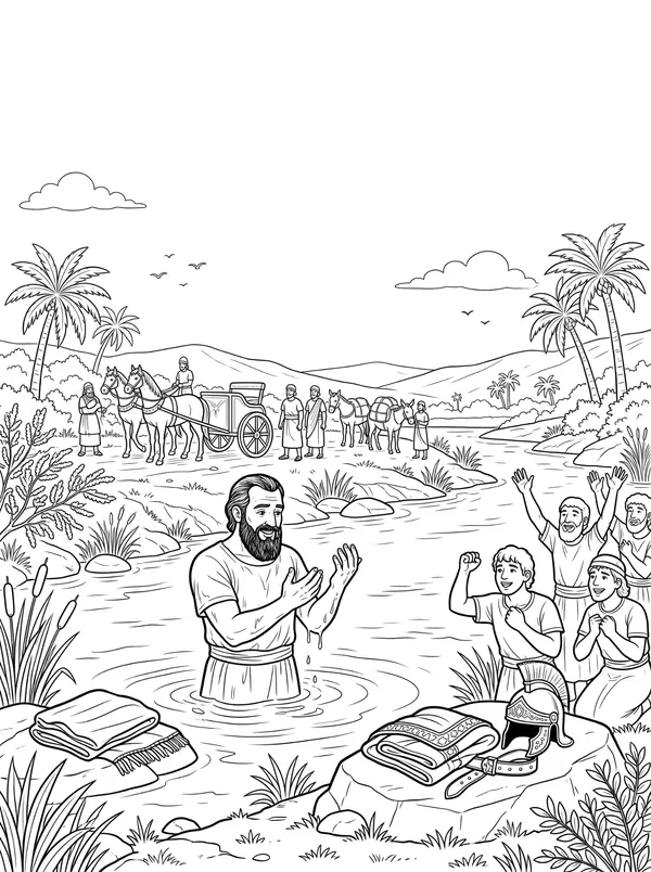Naaman Is Healed Bible coloring page for kids (2 Kings 5:1–19)