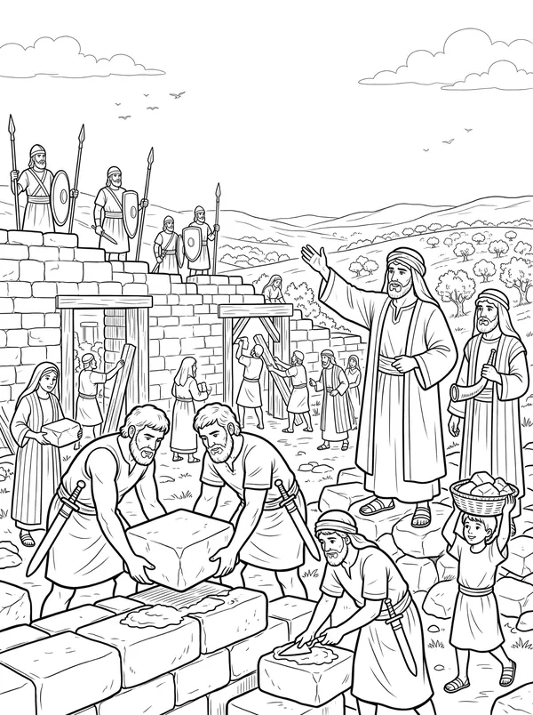 Nehemiah Builds the Wall Bible coloring page for kids (Nehemiah 2:1–20)