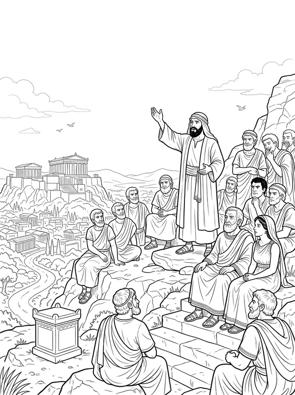 Paul in Athens Bible coloring page for kids (Acts 17:16–34)