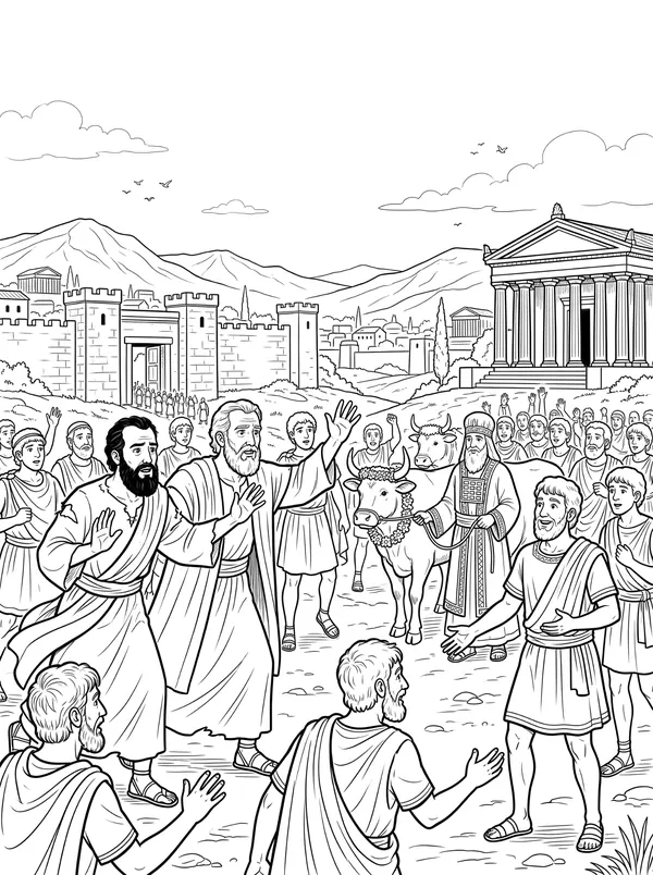 Paul in Lystra Bible coloring page for kids (Acts 14:8–22)
