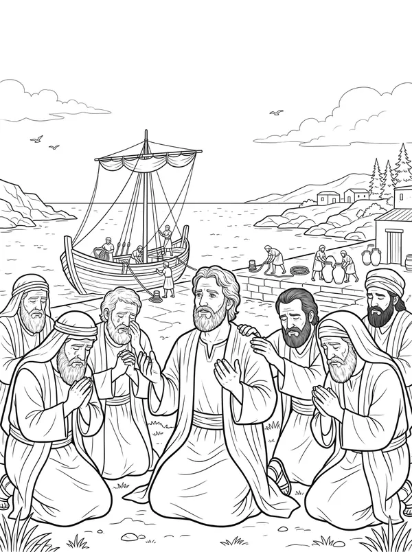 Paul’s Farewell Bible coloring page for kids (Acts 20:17–38)