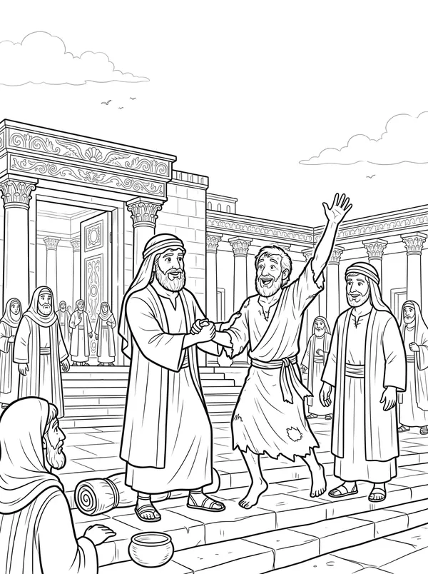 Peter Heals the Lame Man Bible coloring page for kids (Acts 3:1–26)