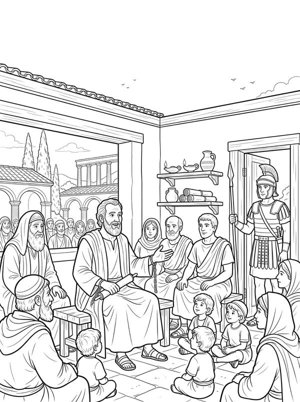 Preaching in Rome Bible coloring page for kids (Acts 28:16–31)