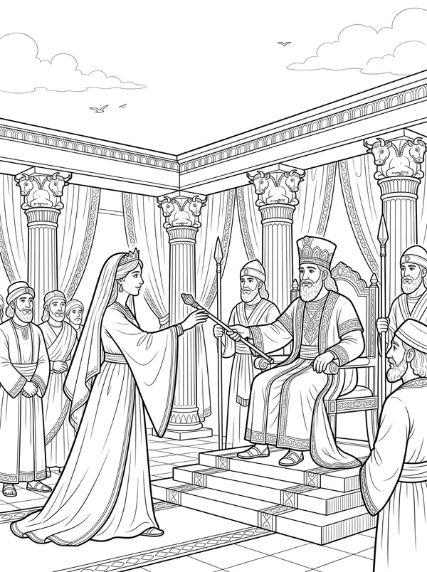 Queen Esther Bible coloring page for kids (Esther 4:1–5:3)