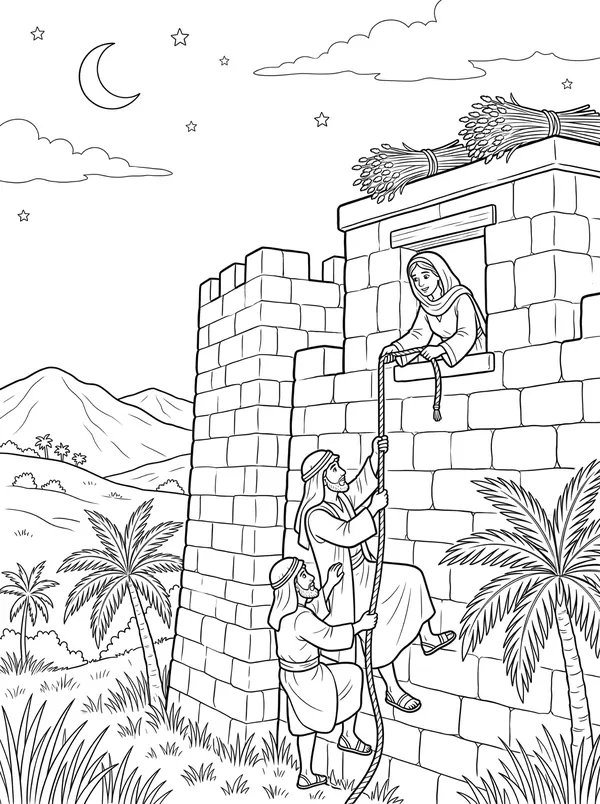 Rahab and the Spies Bible coloring page for kids (Joshua 2:1–24)