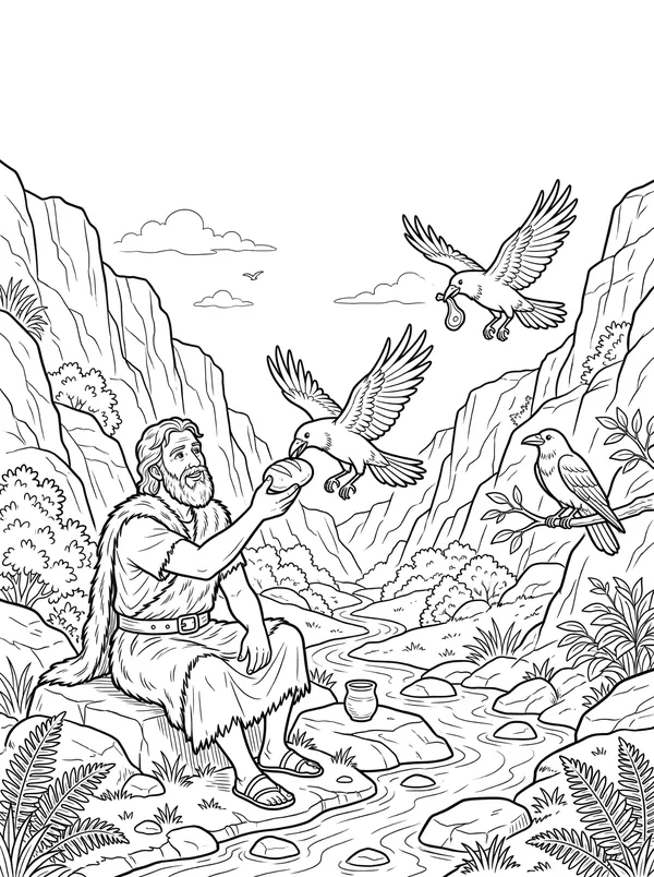 Ravens Feed Elijah Bible coloring page for kids (1 Kings 17:1–7)