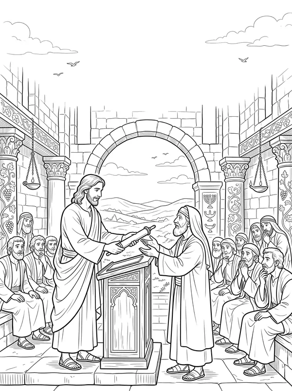 Rejected at Nazareth Bible coloring page for kids (Luke 4:16–30)