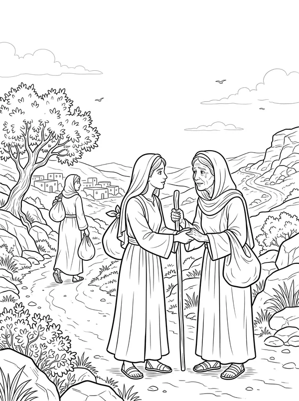 Ruth and Naomi Bible coloring page for kids (Ruth 1:1–22)