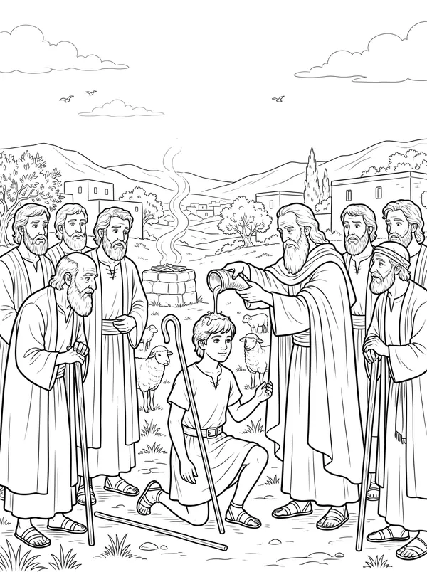 Samuel Anoints David Bible coloring page for kids (1 Samuel 16:1–13)