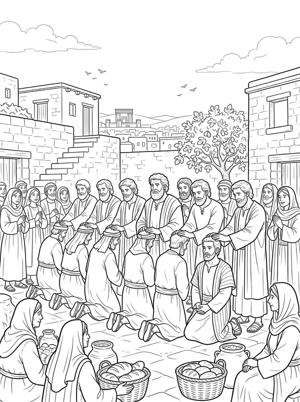 Seven Helpers Are Chosen Bible coloring page for kids (Acts 6:1–7)