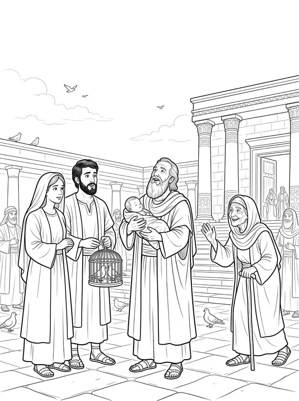 Simeon and Anna See the Baby Bible coloring page for kids (Luke 2:21–38)