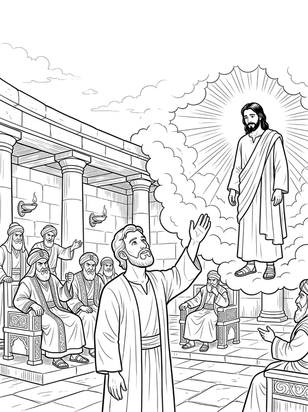 Stephen’s Faithful Witness Bible coloring page for kids (Acts 6:8–7:60)