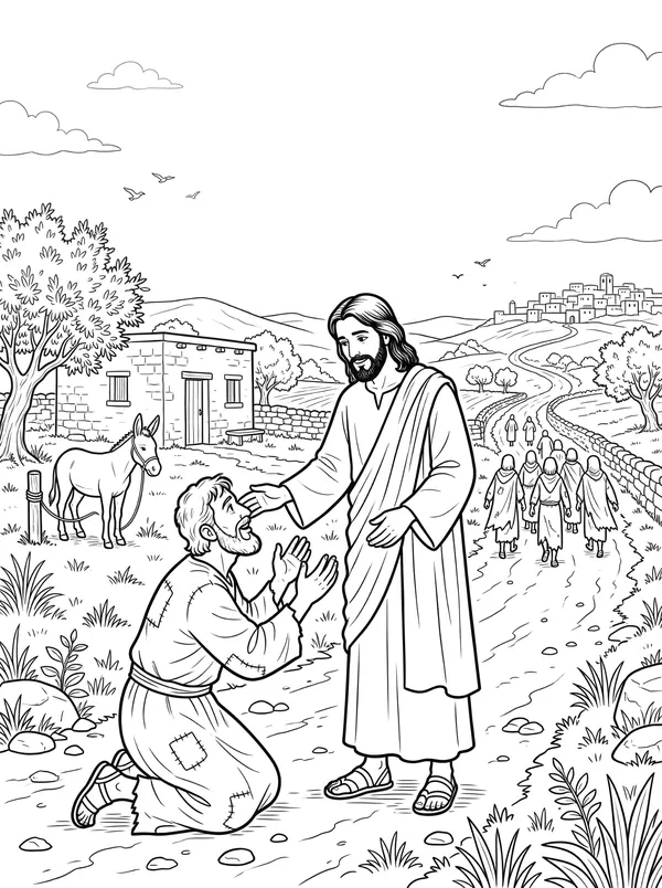 Ten Lepers Are Healed Bible coloring page for kids (Luke 17:11–19)