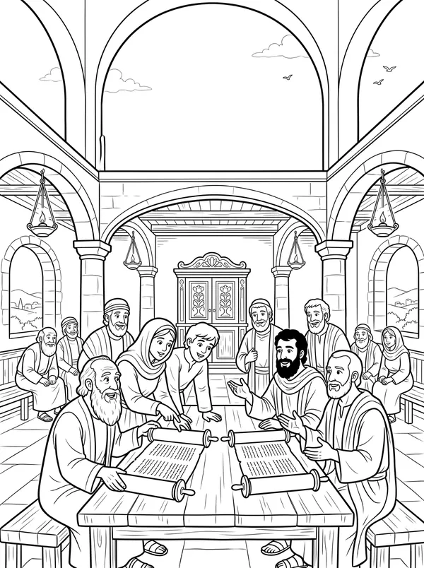 The Bereans Search the Scriptures Bible coloring page for kids (Acts 17:10–15)