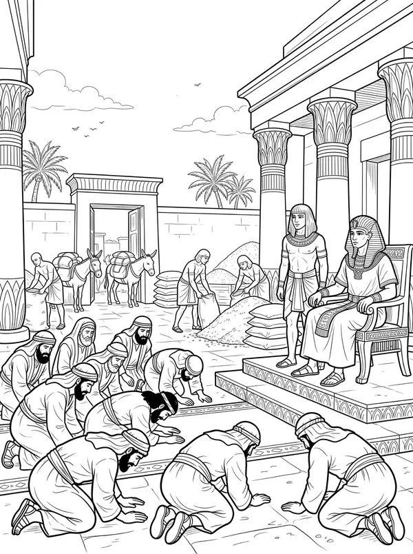 The Brothers Bow Down Bible coloring page for kids (Genesis 42:1–38)
