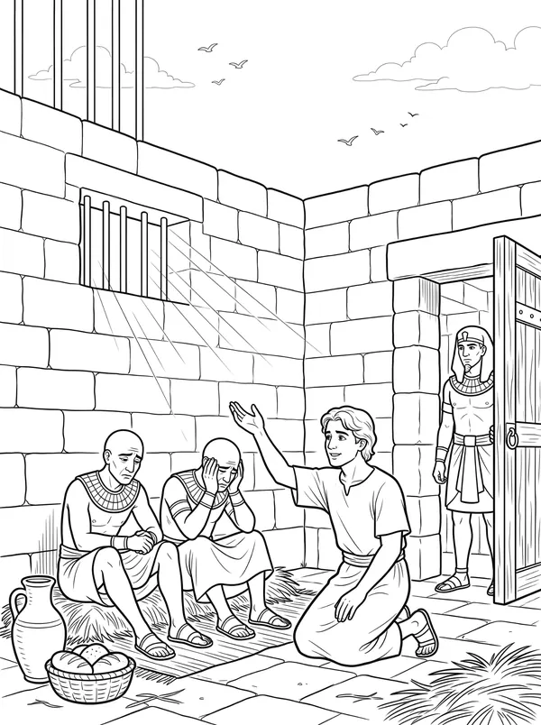The Butler and the Baker Bible coloring page for kids (Genesis 40:1–23)
