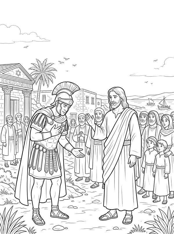 The Centurion’s Faith Bible coloring page for kids (Luke 7:1–10)
